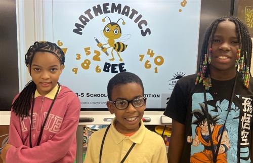 Students posing for math bee competition